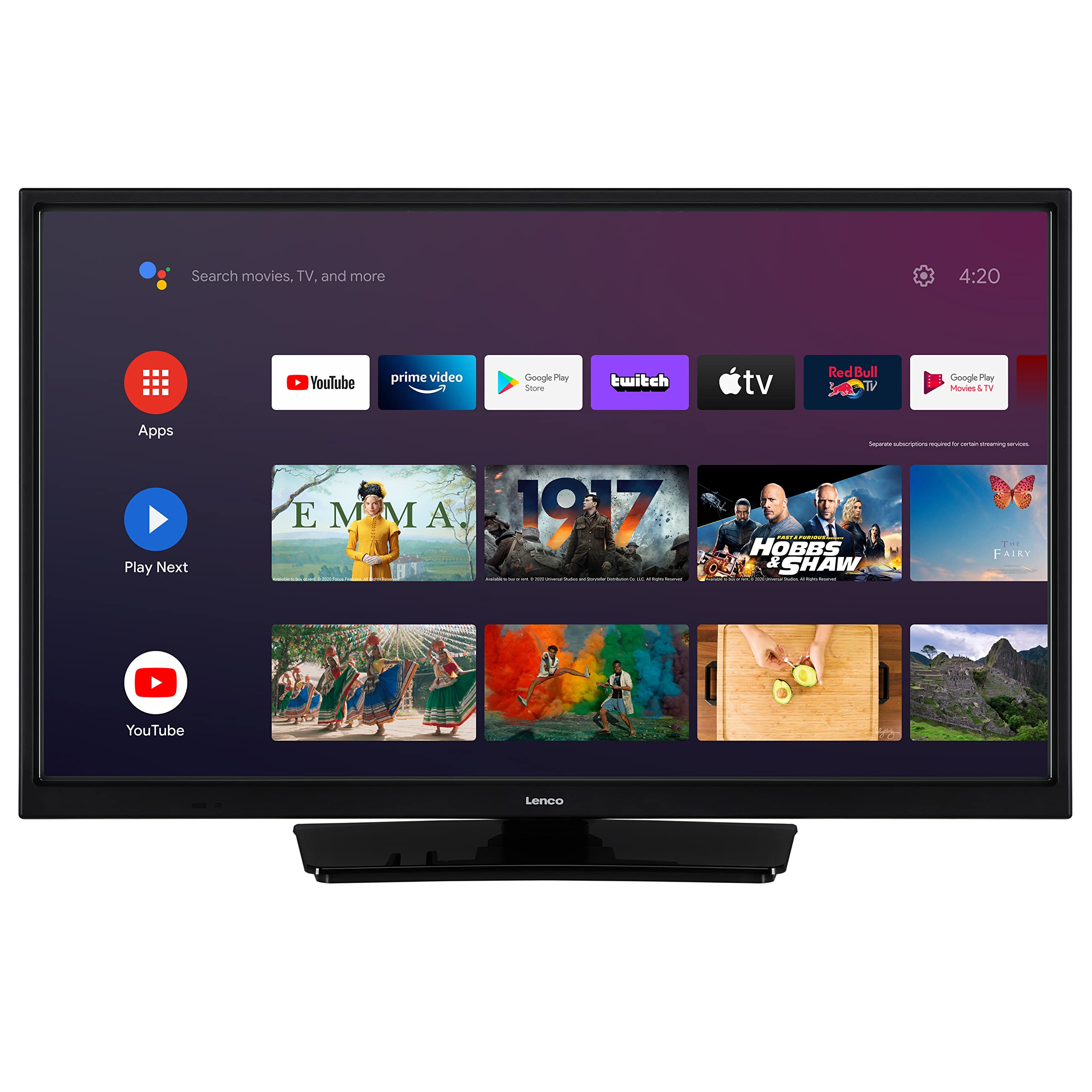 Lenco LED-2463 Smart TV 24 Pouces Full HD - TV avec Bluetooth - Adaptateur Voiture 12V - Netflix, Youtube & WLAN - Bluetooth - HDMI - Ethernet - Noir