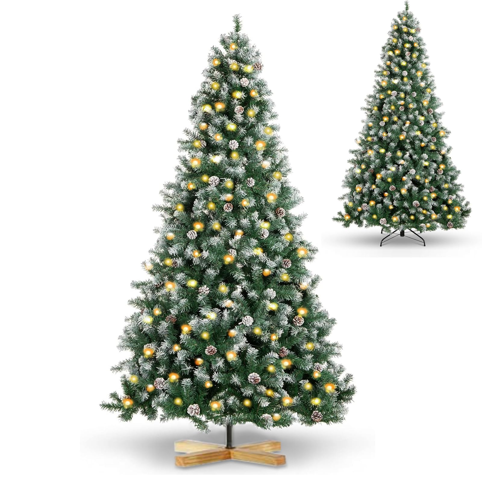 NIBEMINENTPre-lit Christmas Tree,Christmas Tree 7FT,Holiday Christmas Tree,Artificial Christmas Tree,Premium Hinged Pine Tree with Pine Cones,Metal Legs,Perfect for Home,Shops and Holiday Decoration