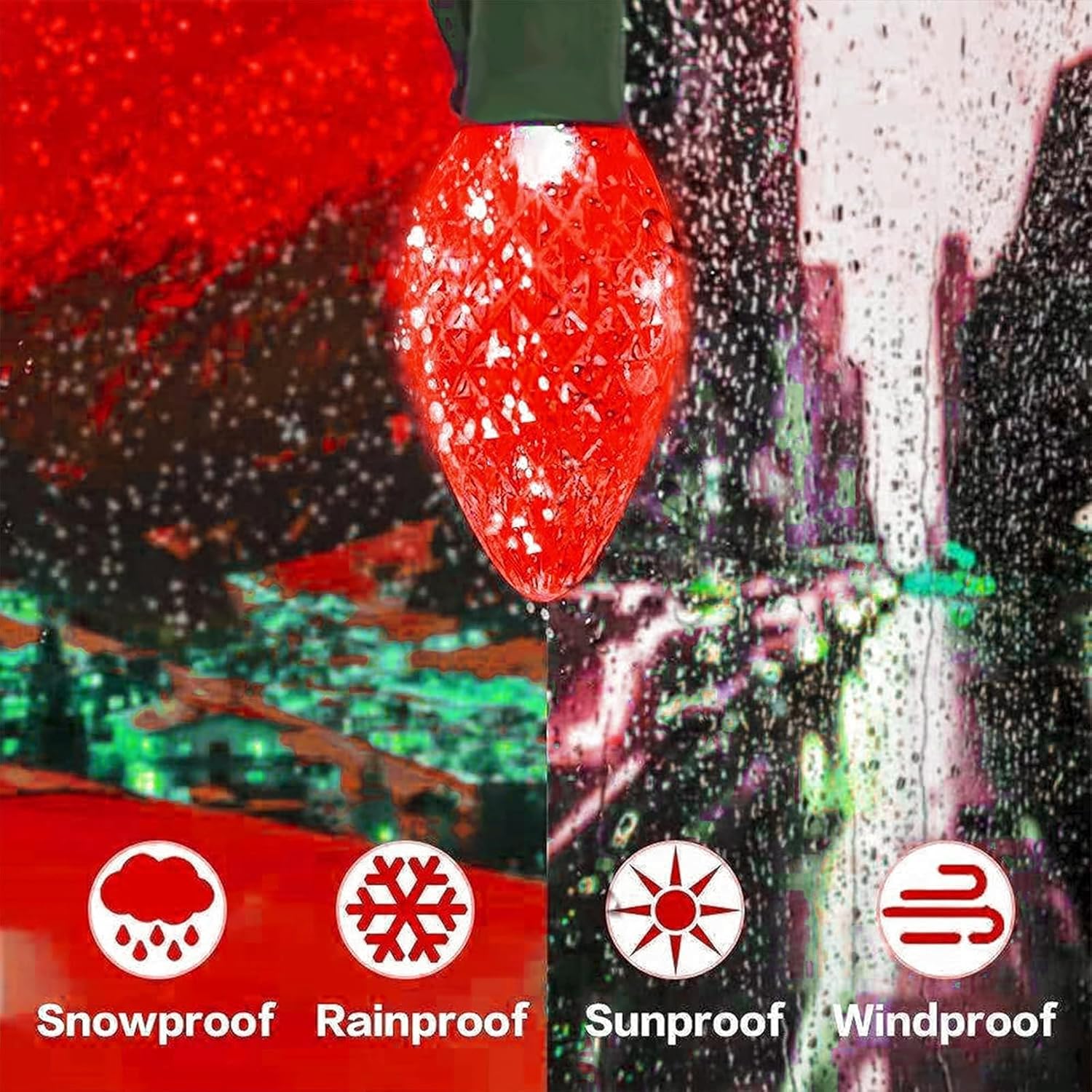 KAQ 2PK 100LED Red and Green C9 Christmas Lights Waterproof Indoor Outdoor, Extendable 98FT String Lights Plug in with 13 Lighting Modes, C9 Christmas Decorations for Party Patio, Outside Yard Decor