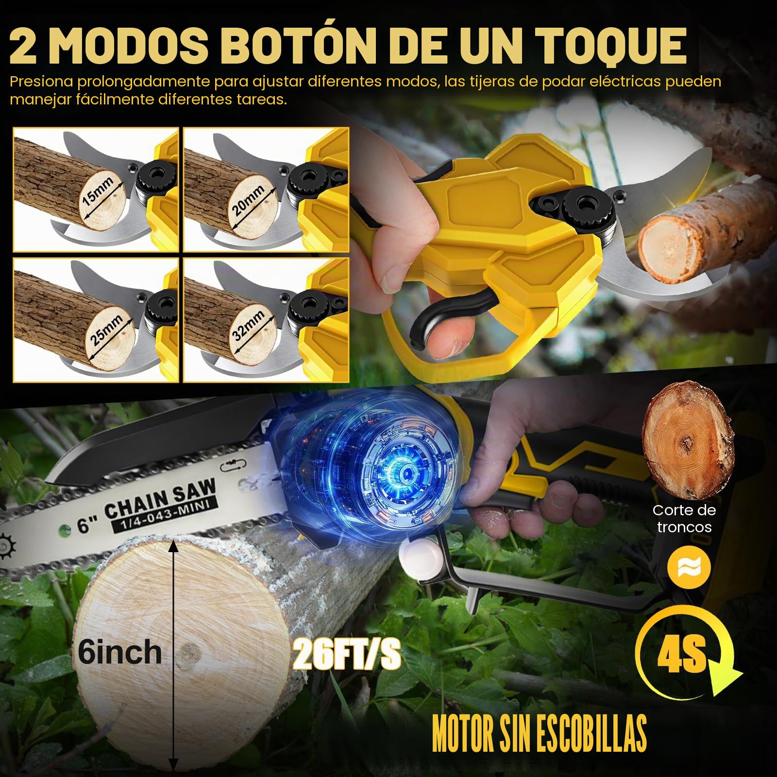 Tijeras de podar telescópica mini motosierra compatible con Dewalt 20V 18V | sin baterías 4 en 1 sierra de 6 pulgadas, sierra de árbol 45 mm sierra eléctrica Tijeras de jardín tijeras de árbol