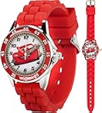 Disney Pixar Cars Kids' Time-Teaching Watch – Lightning McQueen Design with Red Silicone Strap, Easy-to-Read Dial, and Adjustable Fit for Wrists 5.5