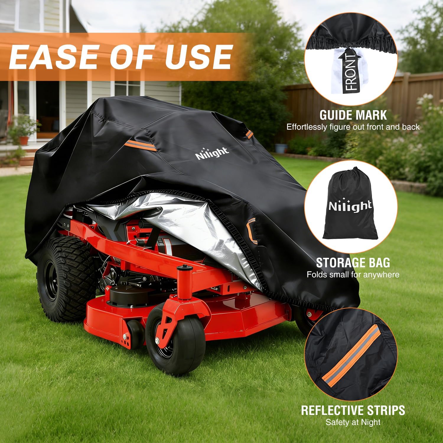 Nilight Zero Turn Mower Cover 80 Inch, 420D Waterproof Heavy Duty Riding Mower Cover UV Resistant, Fits Decks Up to 79"