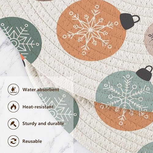 Miniatura 3 de 3 Pcs Trivet Pot Holder Colorful Christmas Balls Pattern for Hot Dishes 15in Cotton Thread Weave Kitchen Hot Pads for Cooking Pot Kitchen Aid