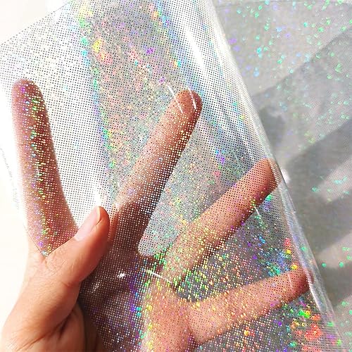 Miniatura 12 de HYANG - Hojas de piel sintética de vinilo holográfico transparente de PVC con diseño de pentágono grande, 1 rollo de 12 x 53 pulgadas