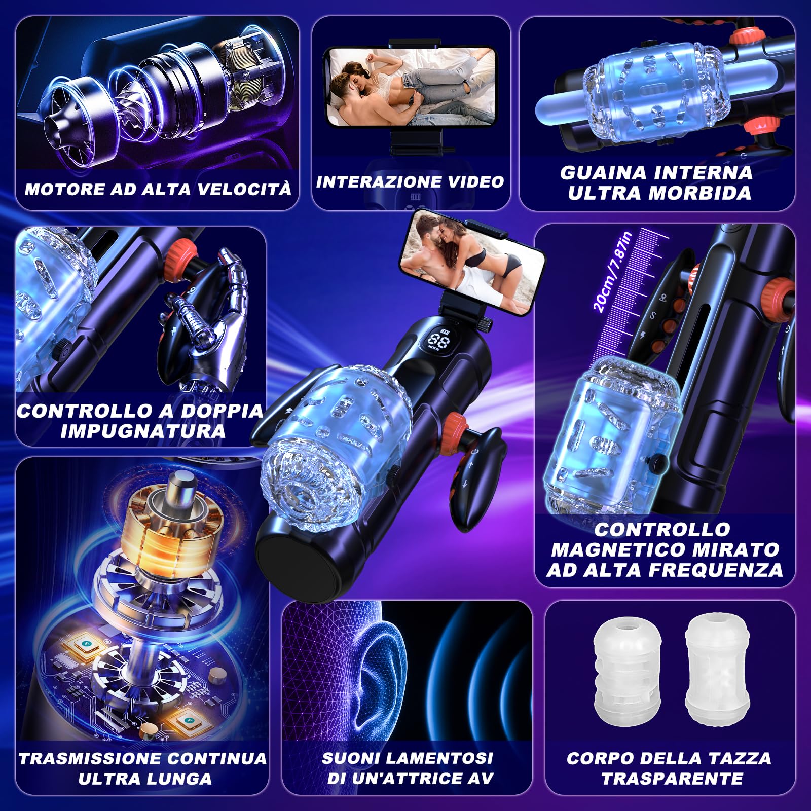 Masturbatore Uomo Masturbatore Automatico Sex Toys - Masturvatore per Uomo Automatico LED Sex Toy con Supporto per Telefono Distanza di Spinta di 10 cm Masturbtore con 2 maniche per Pene Sexytoy