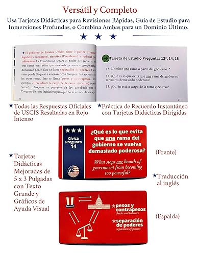 Miniatura 5 de US Citizenship Test Flashcards & Study Guide Combo Set (EspañolInglés) Ciudadanía Americana Tarjetas y Guía de Estudio de Bolsillo, 100 preguntas