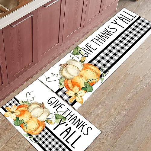 Miniatura 7 de Miaklek Tapetes de cocina de calabaza de Acción de Gracias, 2 piezas, tapetes de cocina para piso, tapete cómodo para suelo de cocina, tapetes