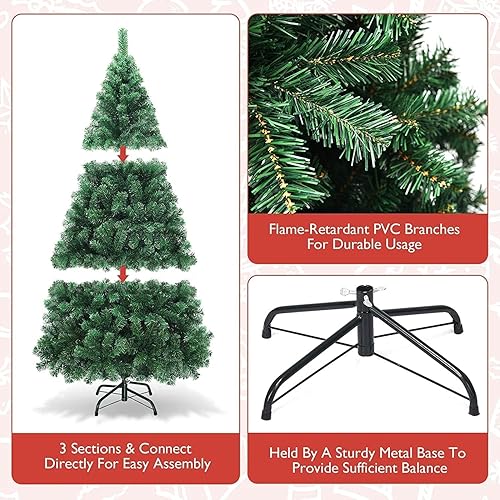 Miniatura 4 de Safeplus Árbol de Navidad artificial de 8 pies, árbol de Navidad falso, esponjoso, decoración navideña con soporte plegable de metal