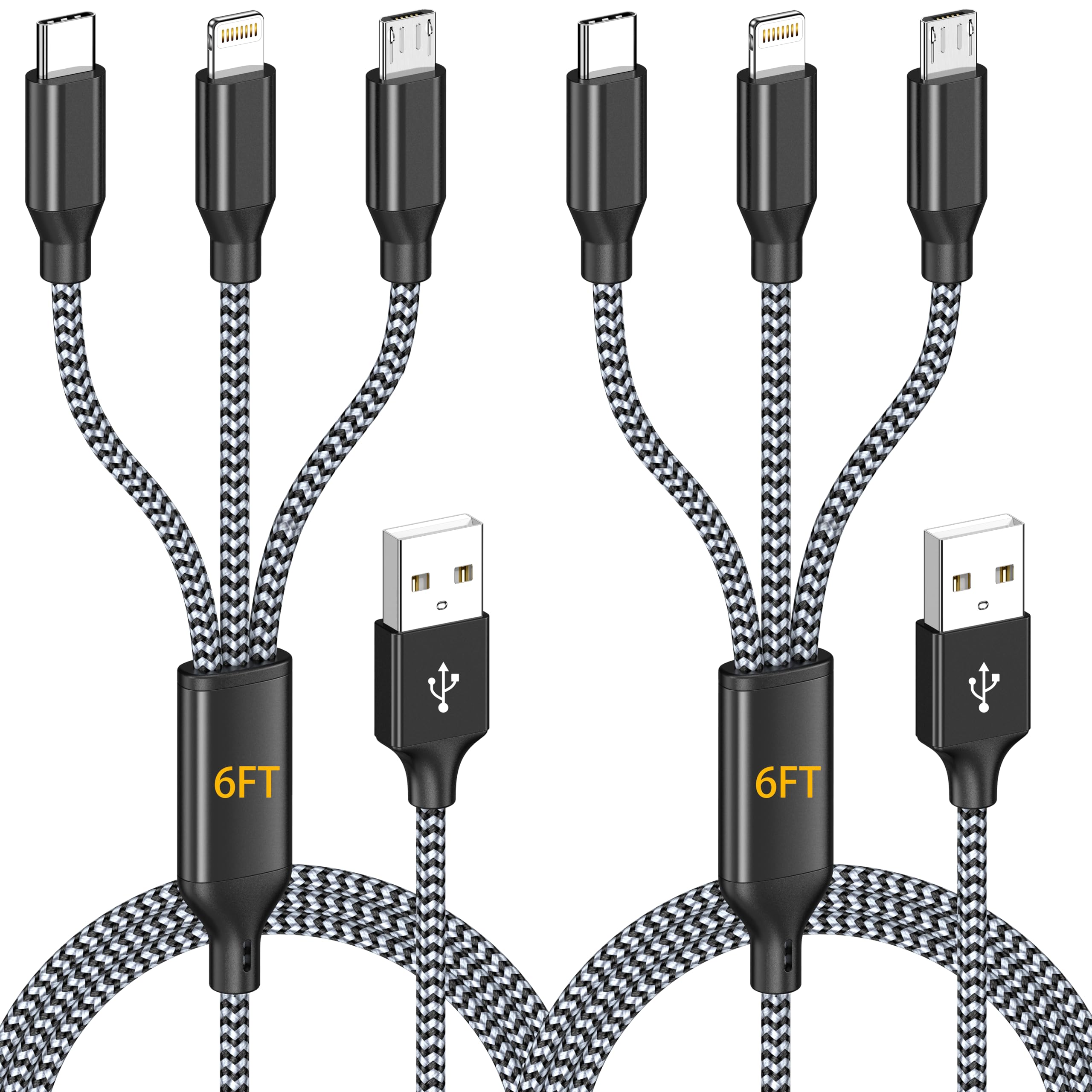 Multi Charging Cable 2Pack 6FT 3 in 1 Long Apple MFi Certified Cable | Nylon Braided Char…