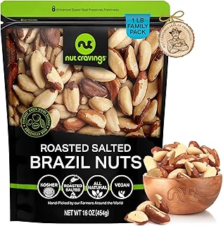 NUT CRAVINGS - Brazil Nuts Roasted & Salted - No Shell, Whole (16oz - 1 LB) Bulk Nuts Packed Fresh in Resealable Bag - Healthy Protein Food Snack, Food Assortments