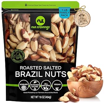 NUT CRAVINGS - Brazil Nuts Roasted & Salted 16oz - 1 LB No Shell, Whole | Packed Fresh in Resealable Bag - Healthy Protein Food Snack, Food Assortments, Ready to Eat, Crunchy Snack