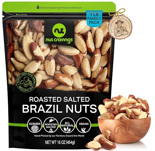 NUT CRAVINGS - Brazil Nuts Roasted & Salted (16oz - 1 LB) No Shell, Whole | Packed Fresh in Resealable Bag - Healthy Protein Food Snack, Food Assortments, Ready to Eat, Crunchy Snack