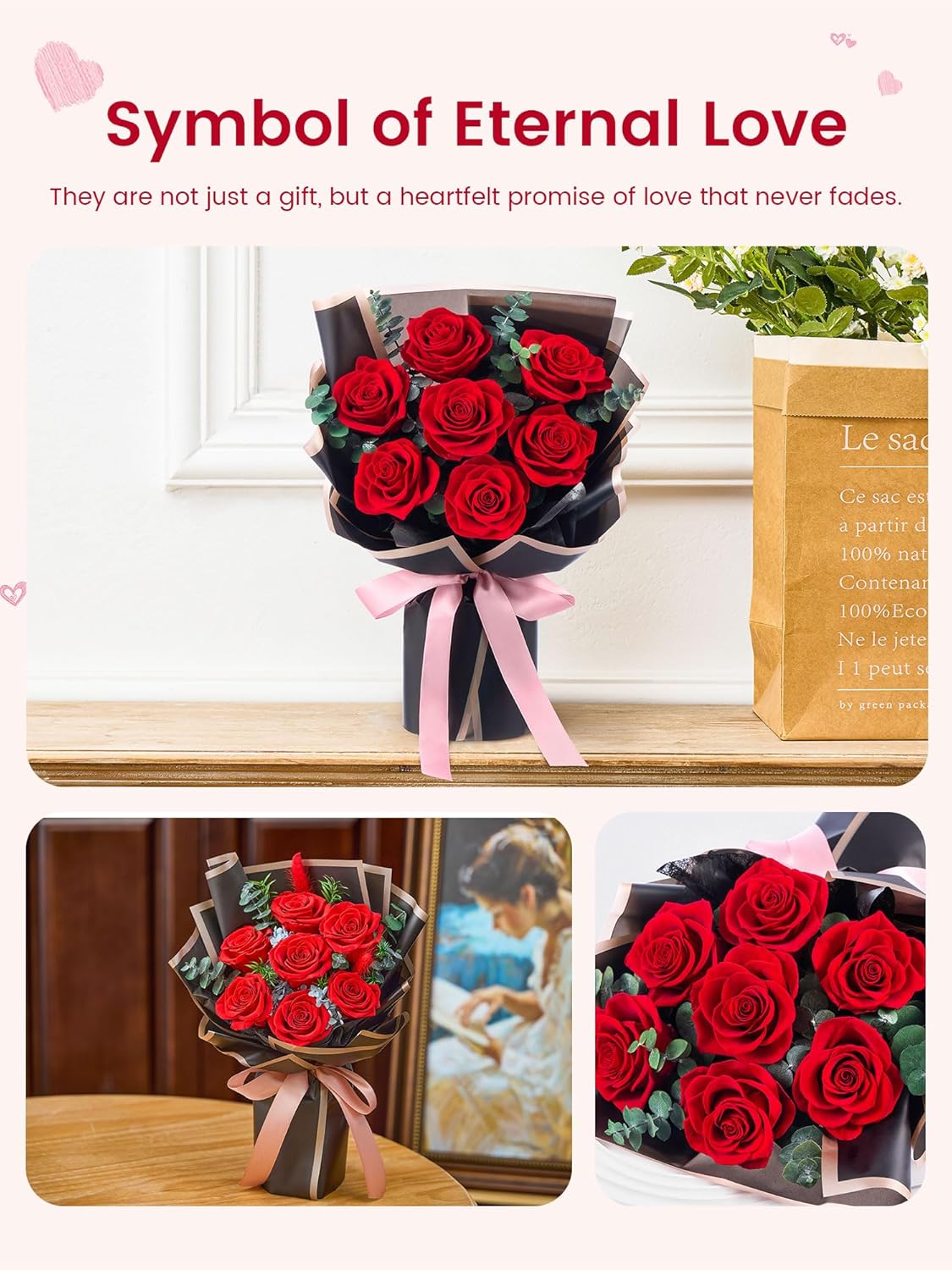 Flower Bouquet Flowers for Delivery Prime 7-Piece Preserved Roses Bouquet Gift for Women Mother Wife Mother Day Wedding Anniversary Birthday (Red Roses) - Image 5