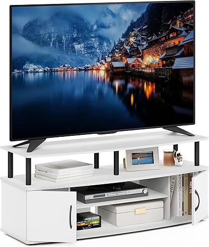 Furinno Jaya - Soporte para centro de entretenimiento, para televisor de hasta 55 pulgadas, blanconegro