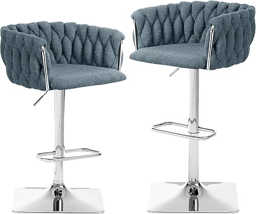 Miniatura 8 de LLS Juego de 2 taburetes de bar negros, taburetes de bar giratorios con respaldo y base de metal amplia, sillas de isla de altura ajustable,