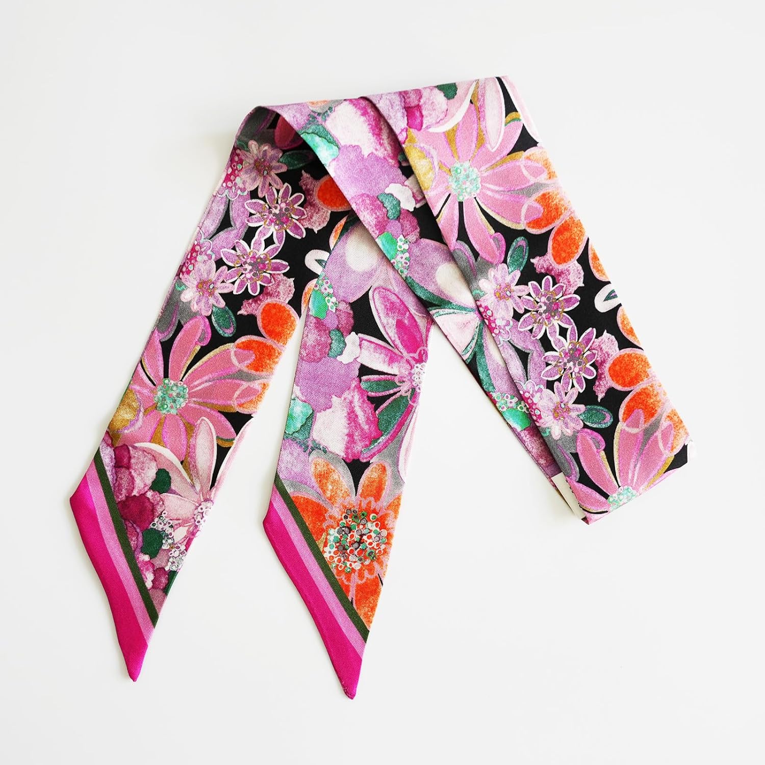 JERLA 100% Mulberry silk Scarf Head Hair Ribbon Handbag Handle wrap Tie Bundle Neckerchief Scarf for women - Image 3