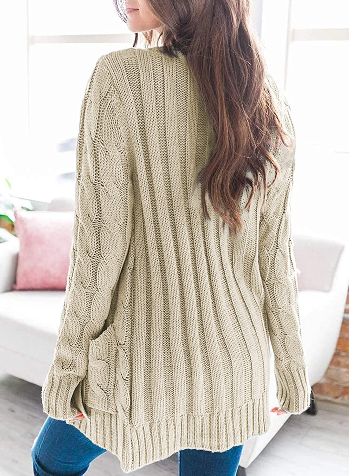Uusollecy Cárdigan de Manga Larga para Mujer, para otoño e Invierno, Informal, con Botones, Tallas