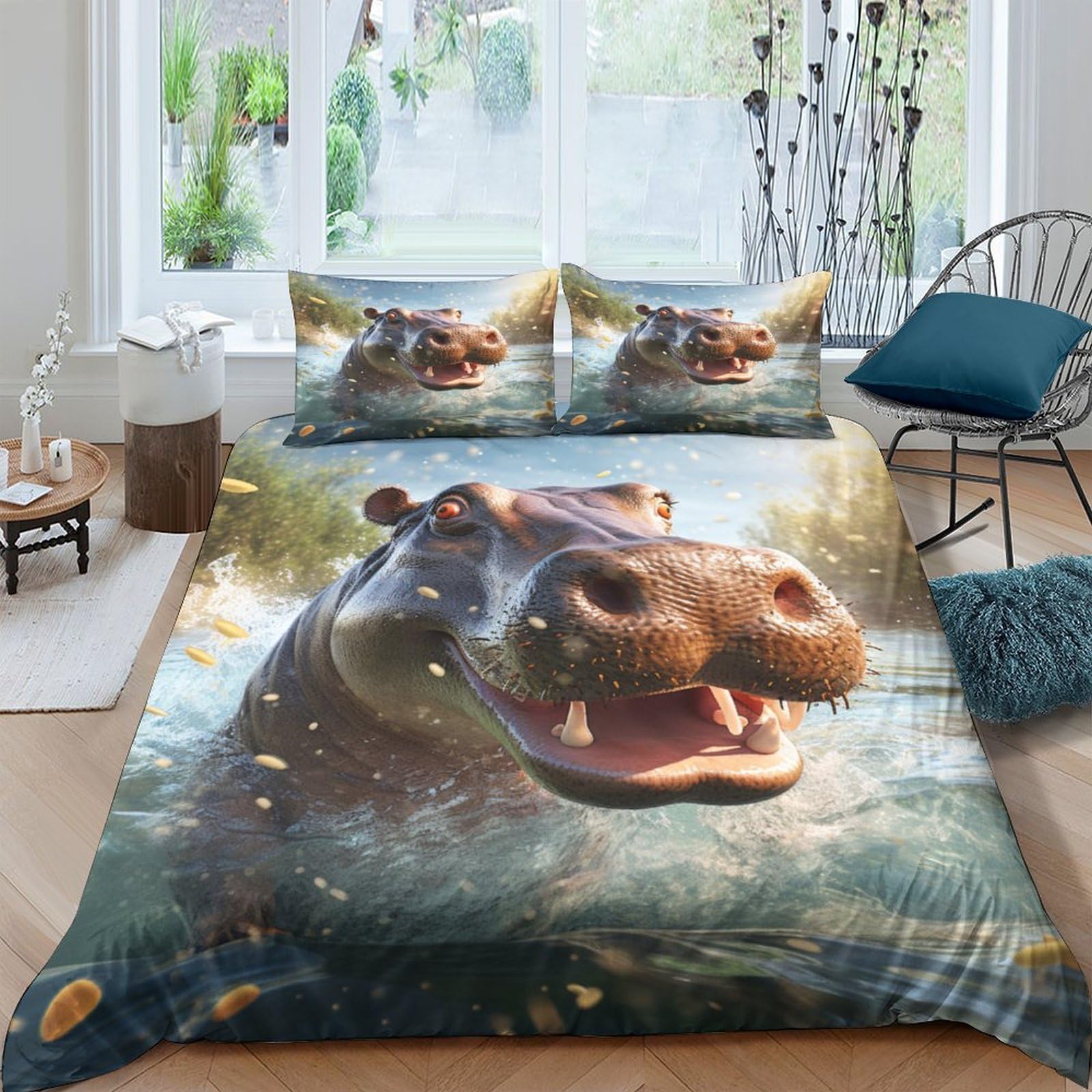 Ctjqhvkz Style-7 3D Printed Hippopotamus River Fitted Sheet Microfiber Soft Breathable Water Scene Bed Cover For Bedroom Guest Room Decor Single（135X200cm）