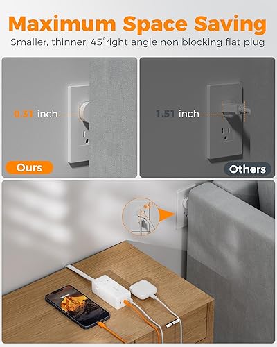 Miniatura 4 de TESSAN Estación de carga USB PD 65W, bloques de cargador USB C con 3 tomas de corriente AC, cargador rápido de escritorio para teléfono con enchufe