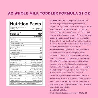 Serenity Kids A2 Toddler Formula, Grass Fed Whole Milk Powder, 21 oz