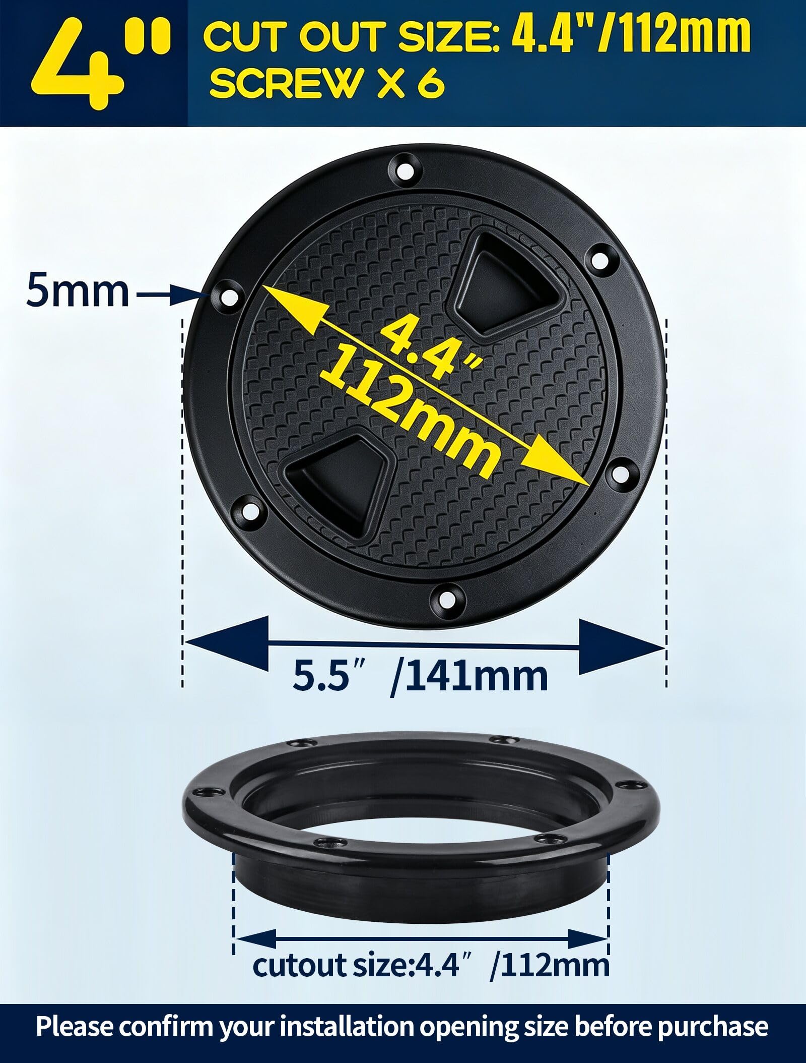 Smartmarine 10 cm pokrowiec na właz łodzi czarny okrągły antypoślizgowy właz inspekcyjny 10 cm 15 cm 20 cm (10 cm), właz pokładowy