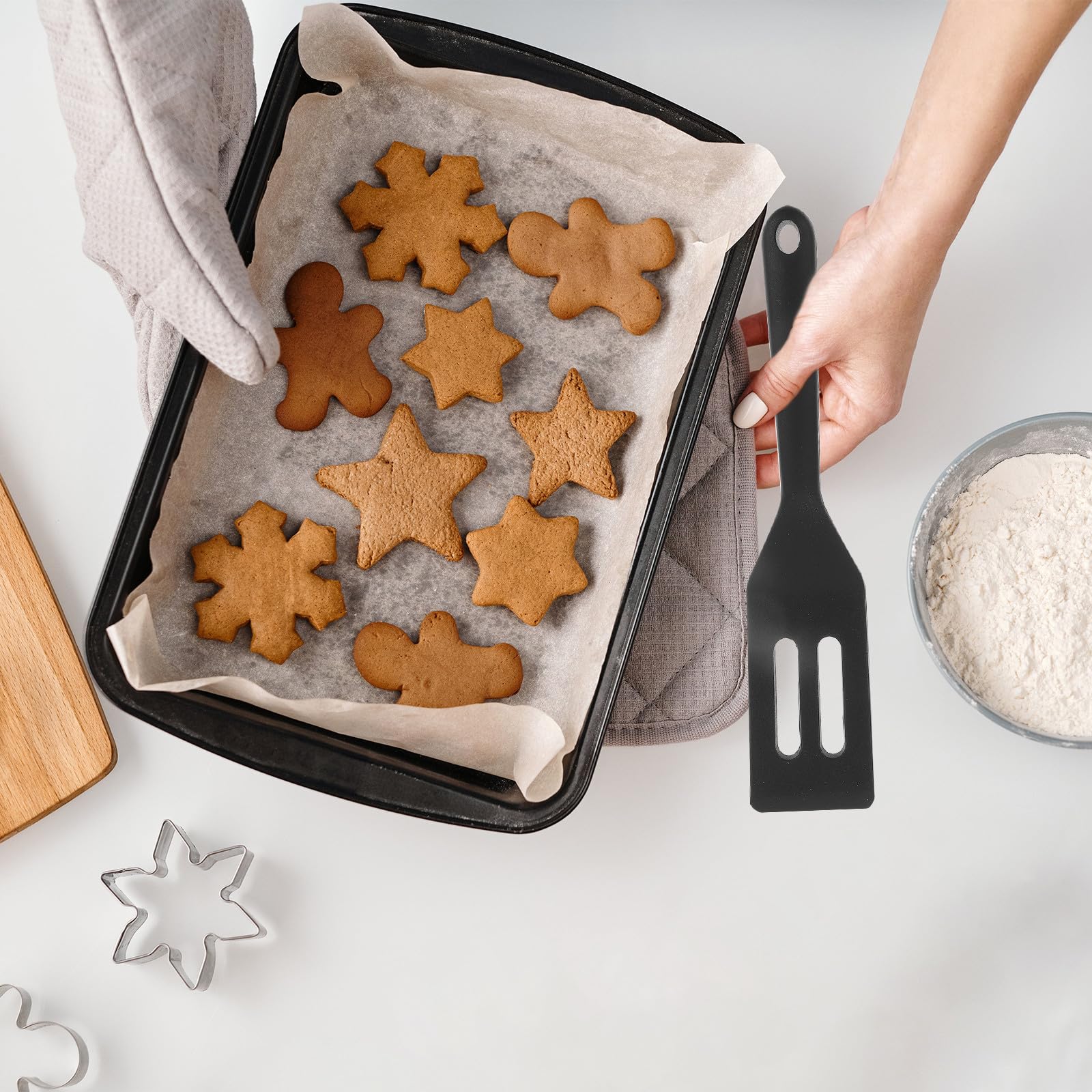 TOYANDONA Espátulas de Silicona Pequeñas Antiadherentes 6 Piezas para Hornear y Cocinar Resistentes al Calor Color Negro Orificios Utensilios de Cocina Prácticos para Repostería y Carne