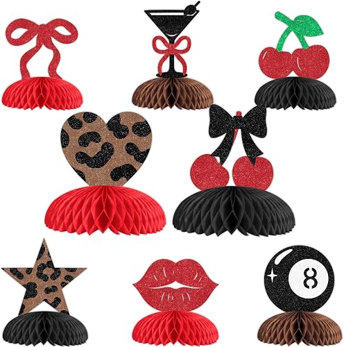 Funmemoir Cherry Cheetah Party Decorations, 8PCS Honeycomb Centerpieces, Cheetah