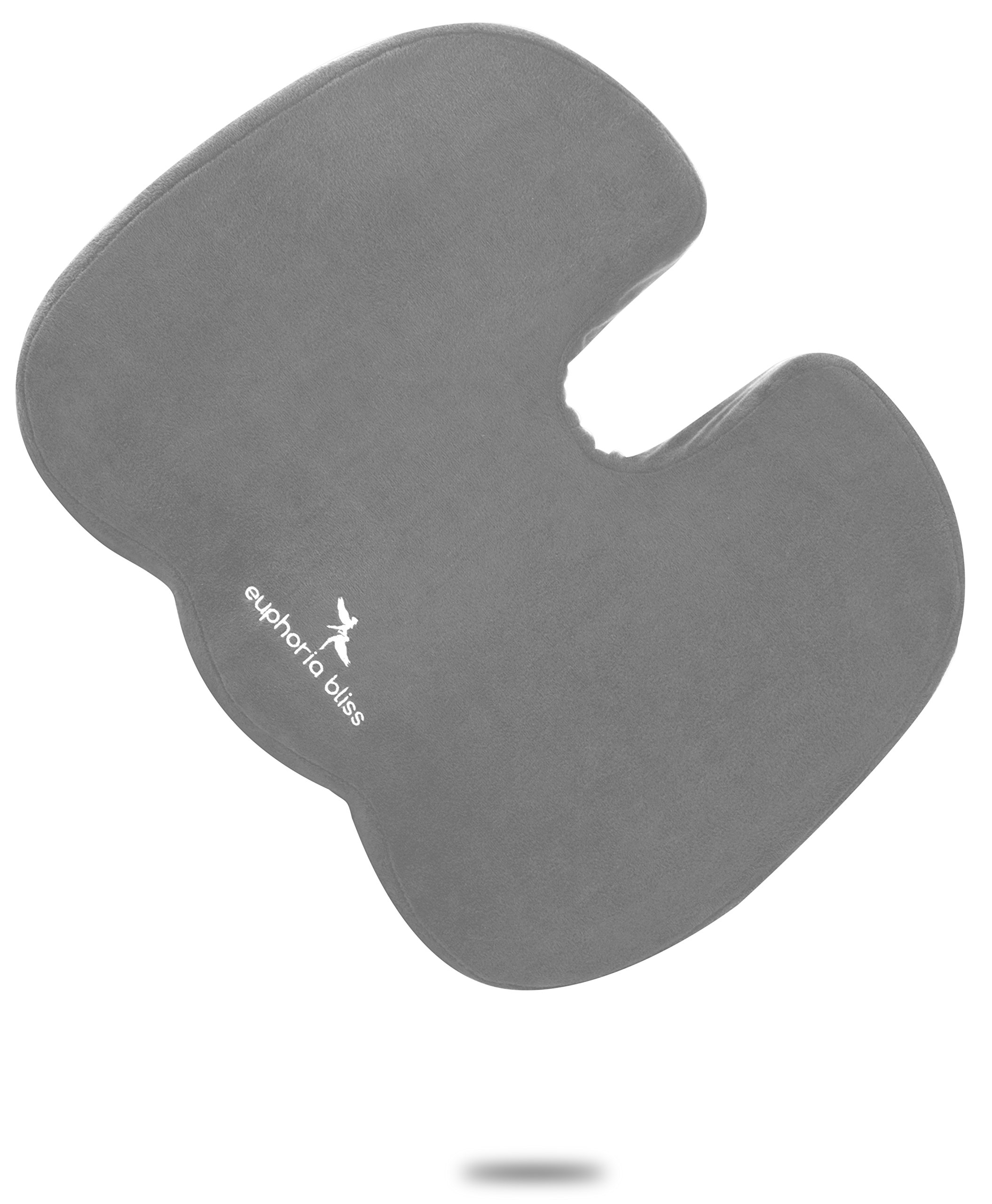 Coccyx Seat Cushion, Non-Slip Grip Bottom - 18 x 14.5 x 3.2inch - Cool Gel Memory Foam Orthopedic – Tailbone Pillow – Pain Relief For Sciatica, Back Support,Office Chair, Car Seat Pad, Wheelchair (Cloud Grey)