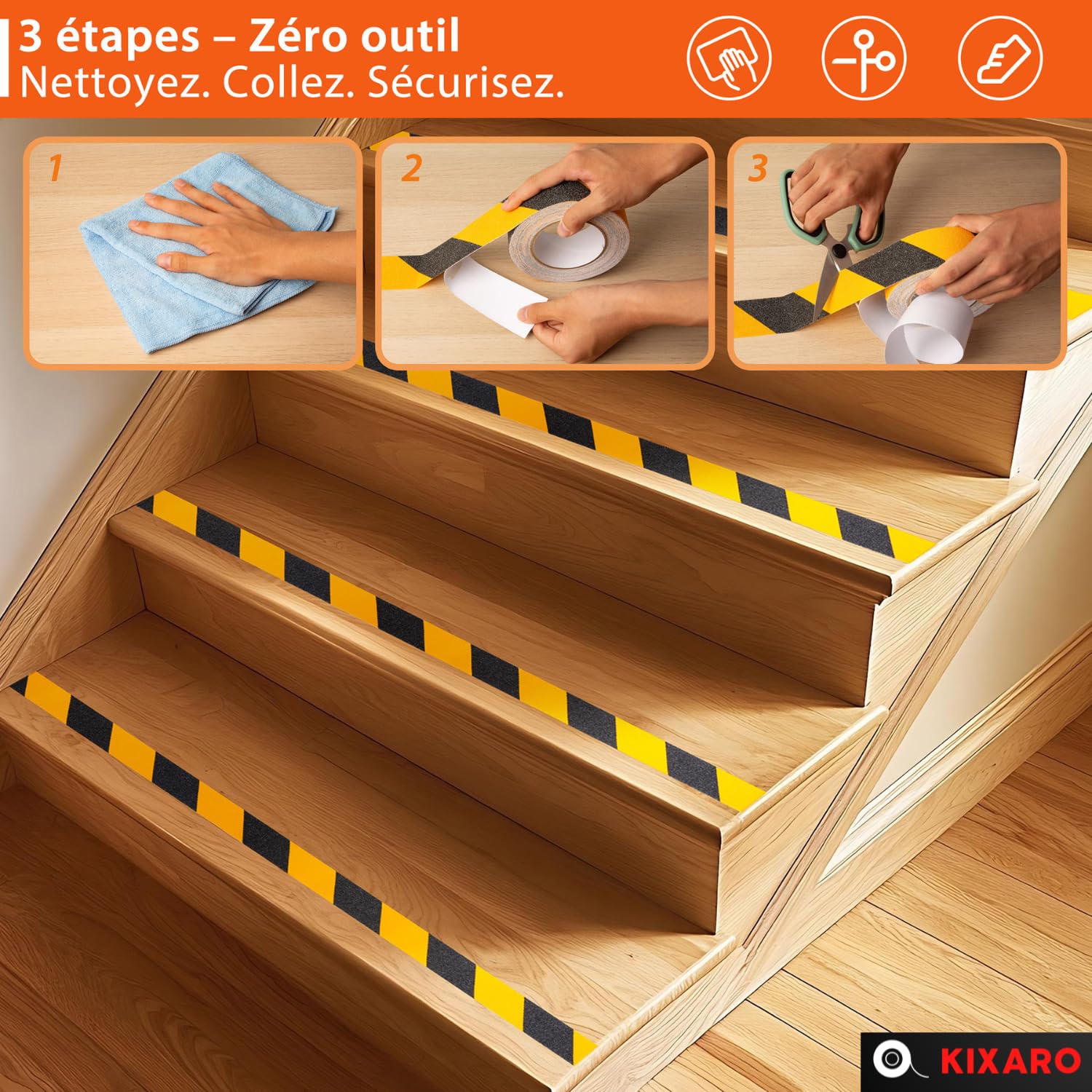 Bande Antidérapante Escalier ✮Marque Francaise✮ Lotde2 Rubans Marche Escalier Marquage Exterieur Interieur 10mX5 Adhésif Noir/Jaune Tape Bande Antiderapante Adhesive Ruban Antidérapant✯GARANTIE À VIE✯