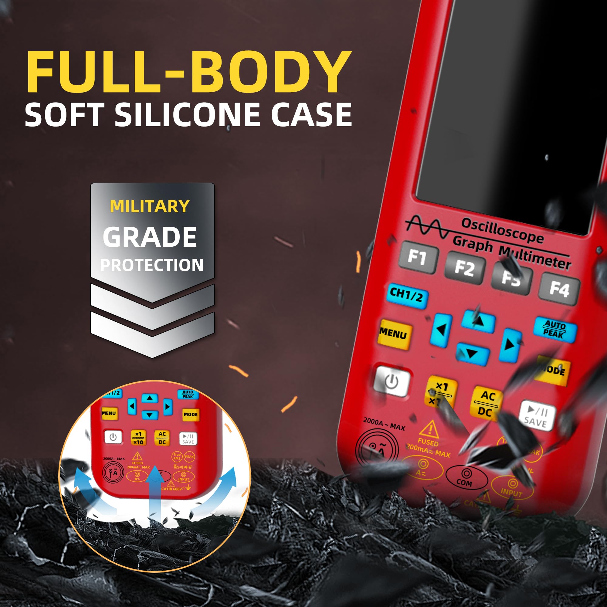 BSIDE O9 Oscilloscopio Digitale Portatile 2 Canali 50MHz 250MSa/s 5000mAh Multimetro TRMS 20000 Conteggi 3.98" Grande Display Generatore di Segnali 7 Forma d'Onda Tester Multifunzione Corrente 2000A