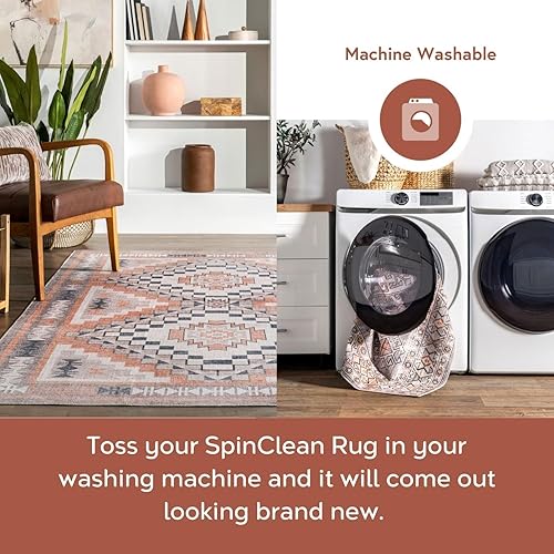 Miniatura 4 de nuLOOM Leighton Alfombra decorativa de medallón del suroeste lavable a máquina, 3 x 5 pies, color melocotón