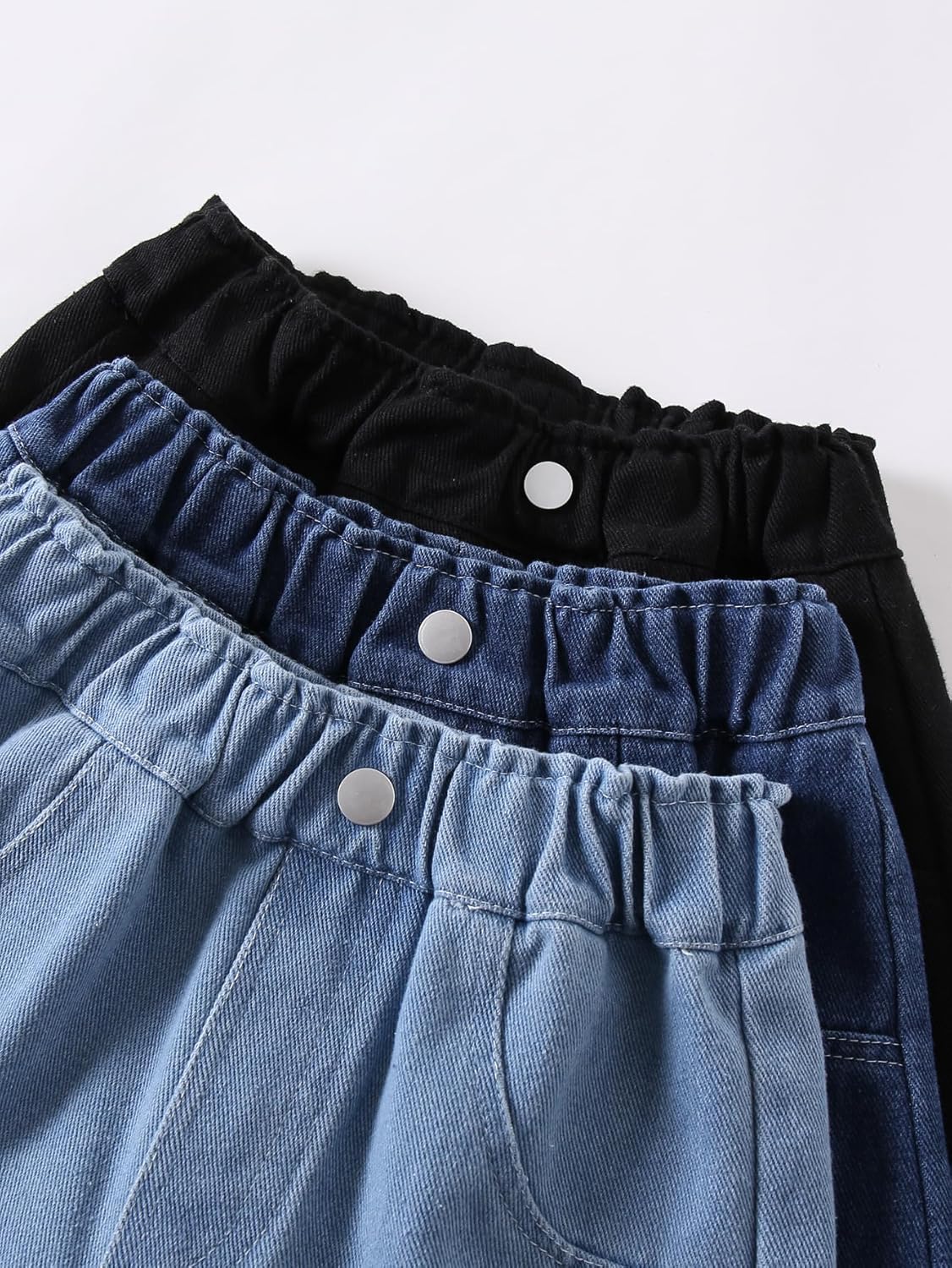 3 Packs Girls' Denim Shorts High Waist Straight Leg Elastic Waist Casual Loose Shorts for Summer Outfit 3-14Y - Image 4