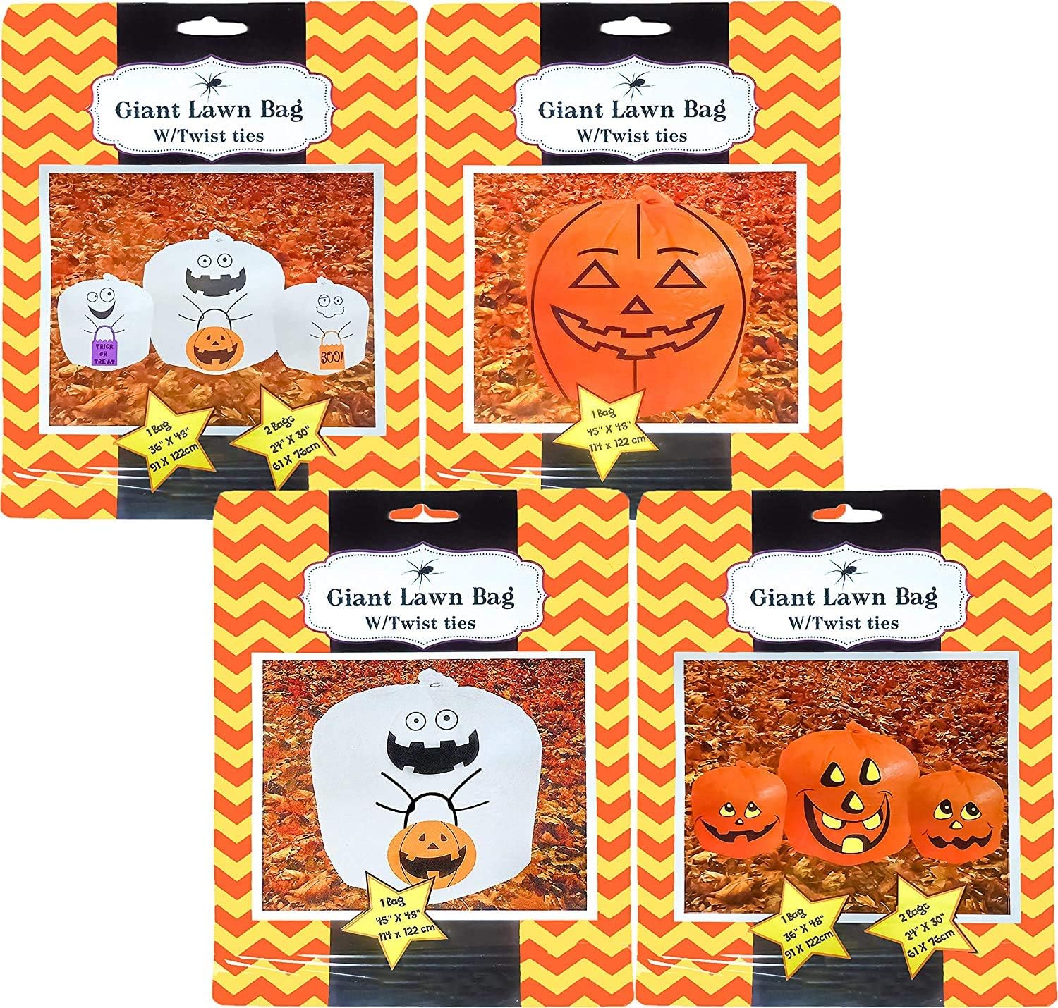 Set of 6 Giant Halloween Orange Pumpkin Lawn Bags with Twist Ties 45" x 48" (Set of 6, Pumpkins) : Health & Household