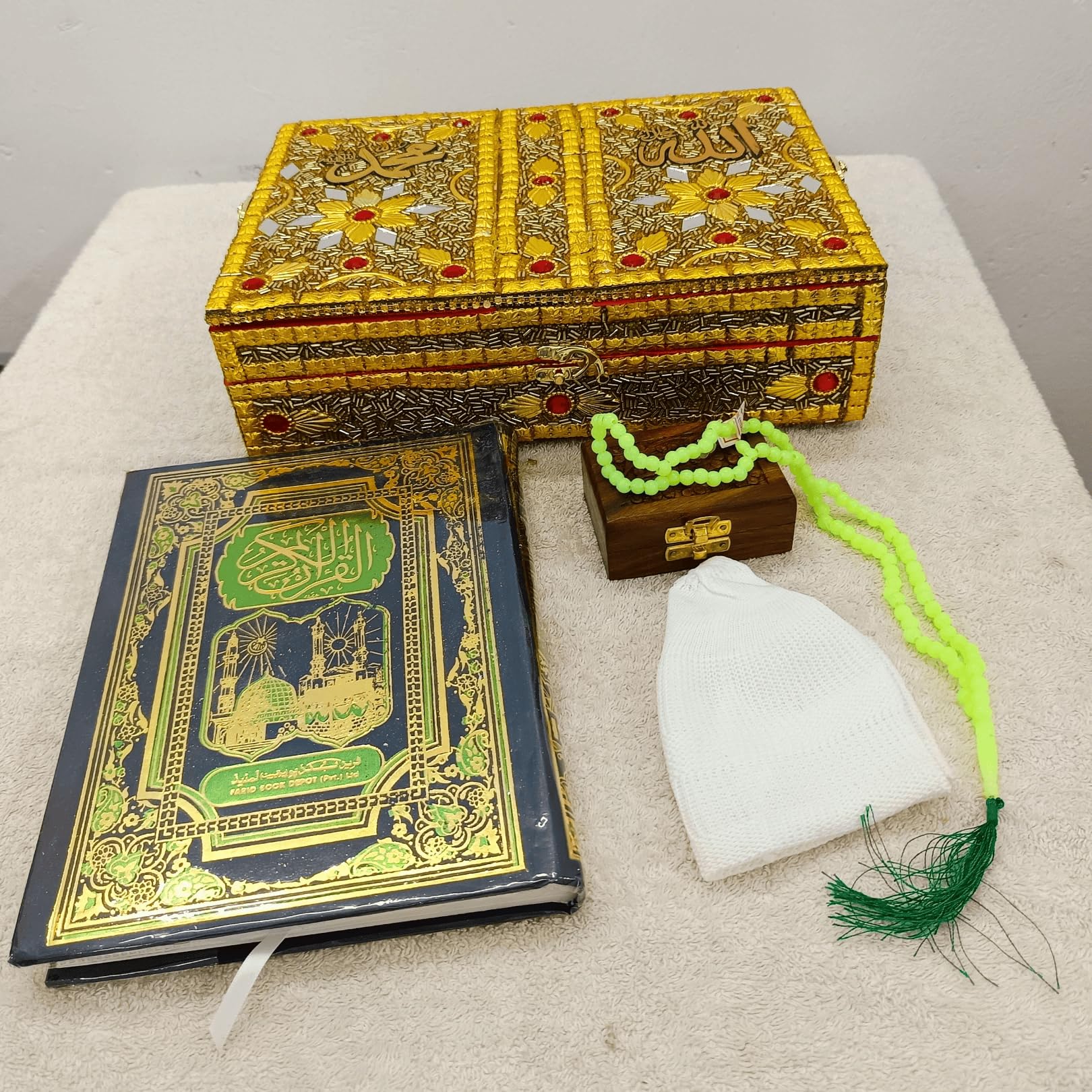 santarms Handmade Quran Box: Foldable Wooden Rehal Holy Books Stand - A Divine Accessory for Bridal Sharif with Small Jewelry COMBO SET-image-45