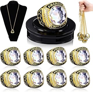 Landical 10 Pcs Championship Trophy Rings Bulk MVP Winner Youth Award Gift with Neck