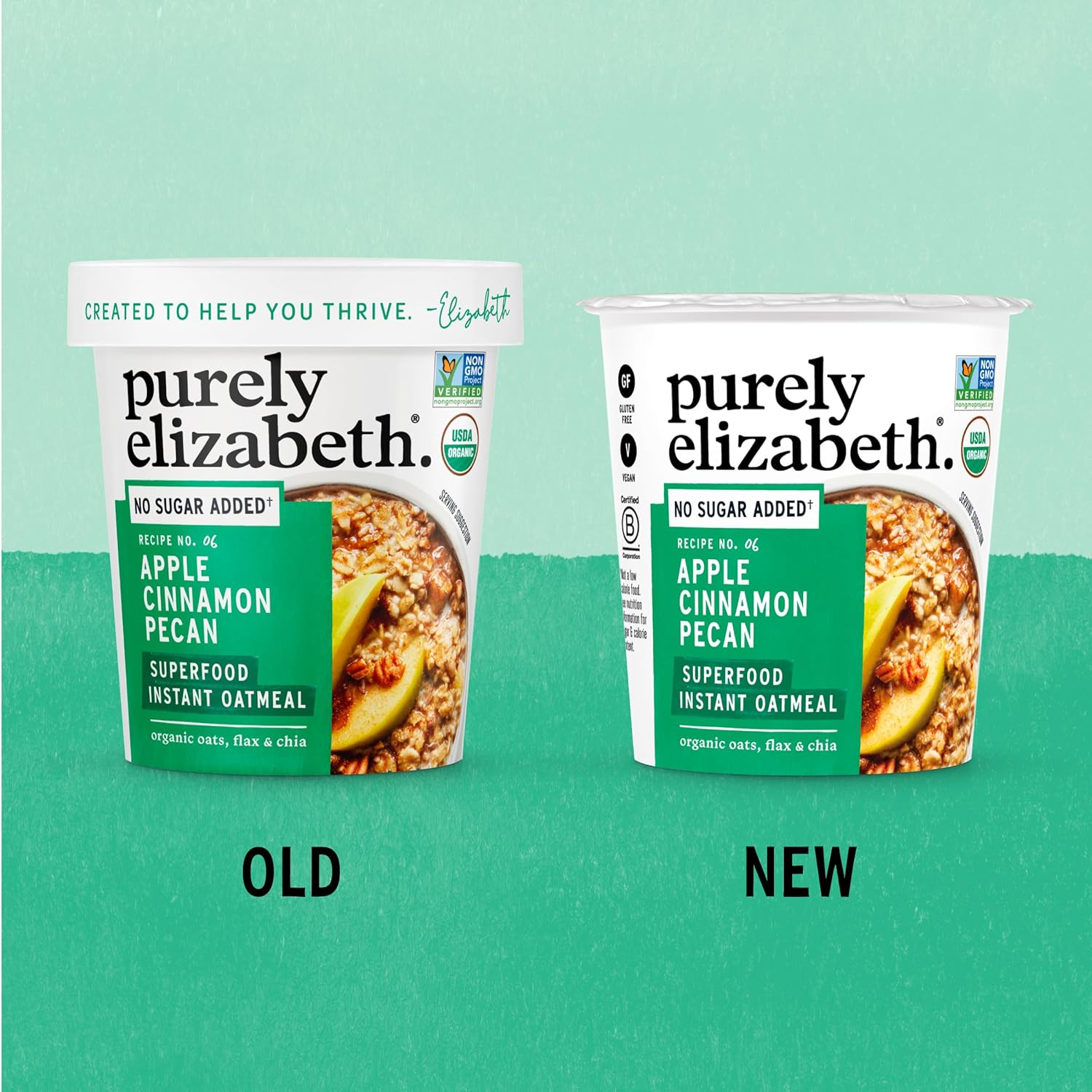 Purely Elizabeth Organic Apple Cinnamon Superfood Oatmeal Cups, Great for Overnight Oats, Gluten-Free, 2 Ounce (Pack of 12)