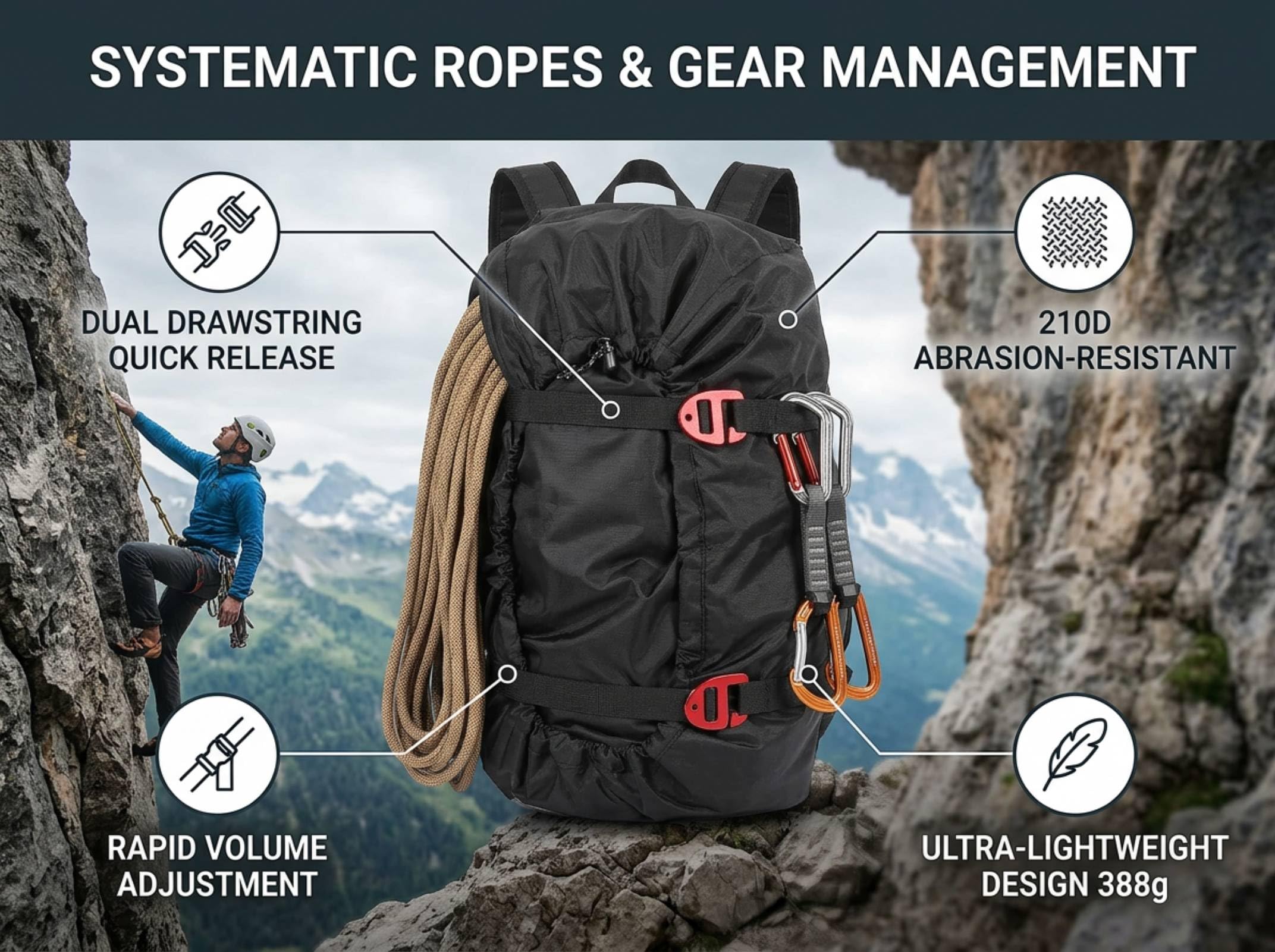 Annadue Klettertasche, Rope Kit Bag, Ultraleicht, für Outdoor Camping Camping Wandern.