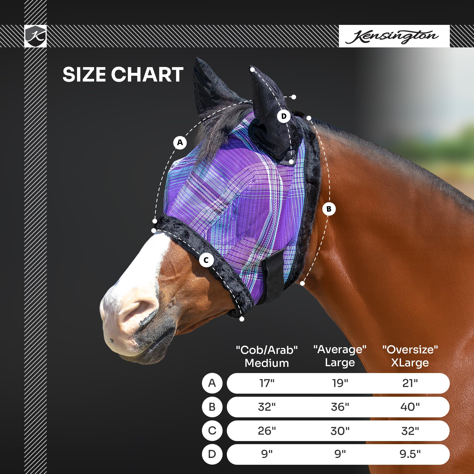 Kensington Fly Mask with Fleece Trim and Ears with Forelock Hole