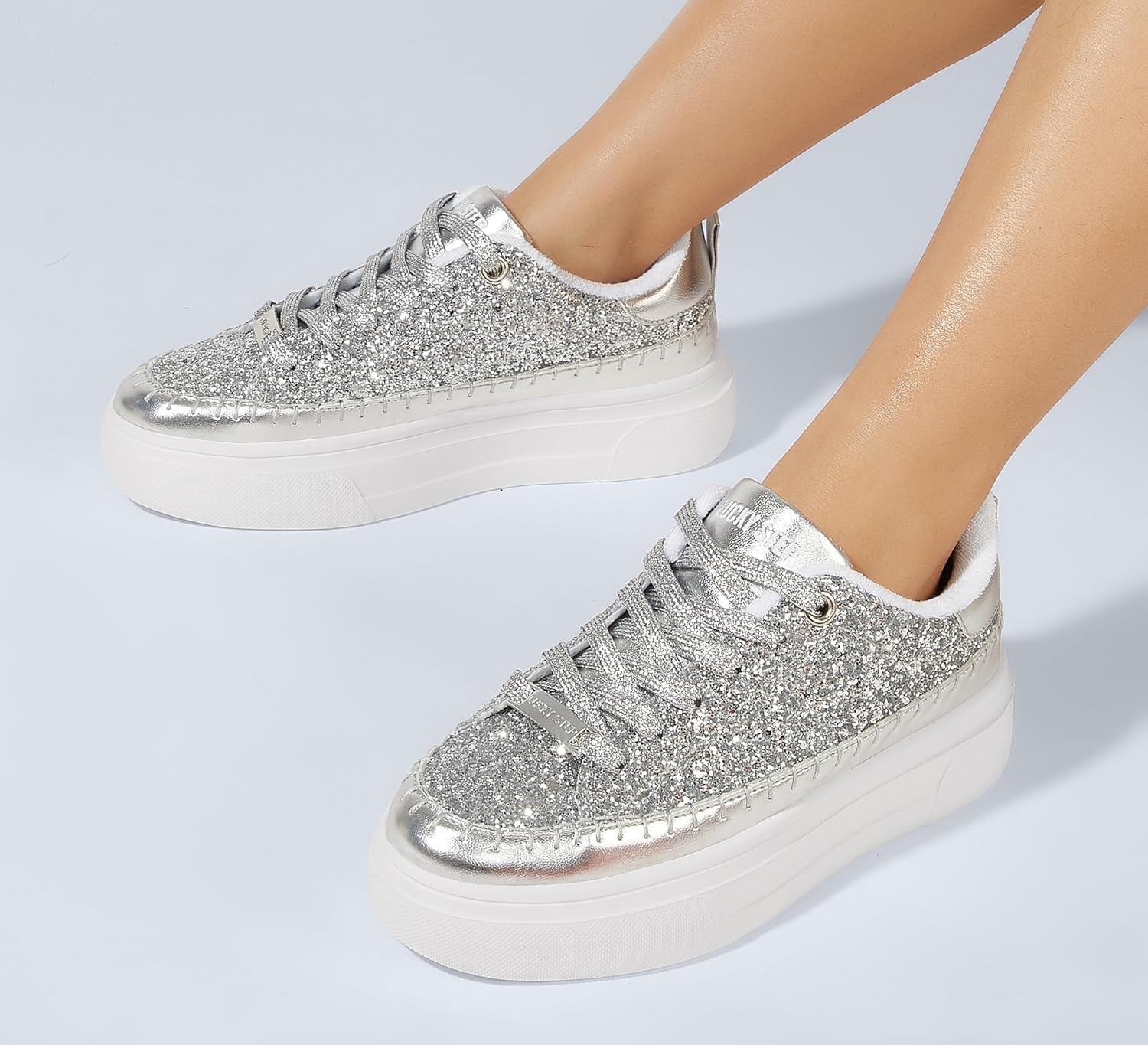 LUCKY STEP Platform Glitter Sneakers for Women Fashion Sparkly Bling Shiny Low Top Tennis Sneakers Faux Leather Casual Walking Shoes - Image 8