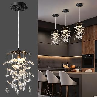 8.3" Black Crystal Pendant Light for Kitchen Island, Modern Tree Branch Chandeliers, Luxury Round Raindrop Chandelier Pendant Lights Fixture for Dining Room, Living Room, Bedroom, Foyer, Entryway