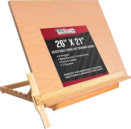 US Art Supply Tablero de dibujo y bocetos de madera ajustable extragrande de 26 pulgadas de ancho x 21 pulgadas de alto