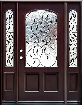Bgw M002-1 Door 2 Sidelits Exterior Front Entry Door Finished Right Hand in-Swing Prehung Double Door Lockable Wood-Glass