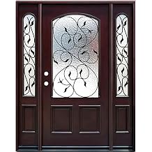 Bgw M002-1 Door 2 Sidelits Exterior Front Entry Door Finished Right Hand in-Swing Prehung Double Door Lockable Wood-Glass