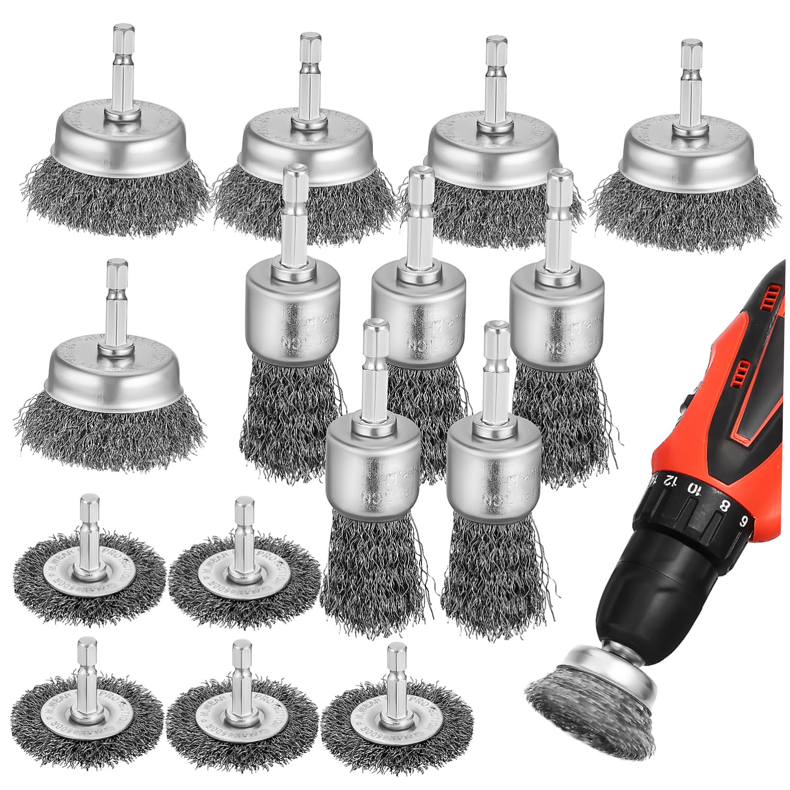 SHINEOFI Lot de 15 Brosses Métalliques pour Perceuse, Roue en Fer Zingué, Noir, pour Nettoyer le Métal Bois, Éliminer les Scories de Soudure