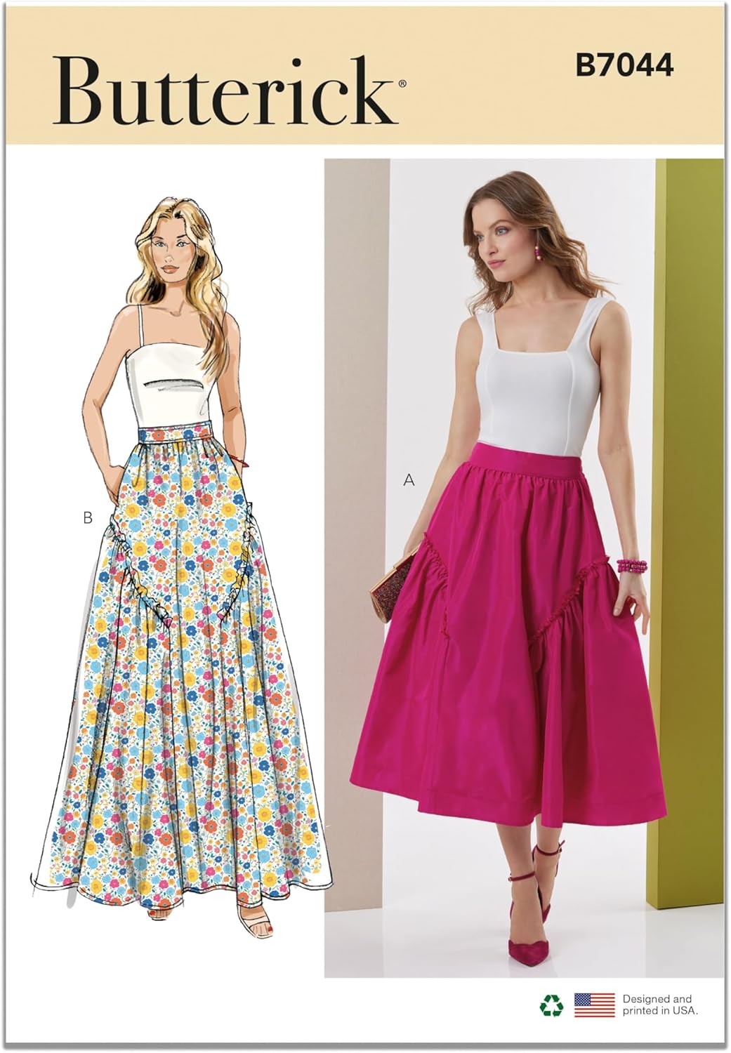 Butterick B7044Y5 Misses' Flared Midi or Evening Length Skirt Sewing Pattern Packet, Design Code B7044, Sizes 18-20-22-24-26