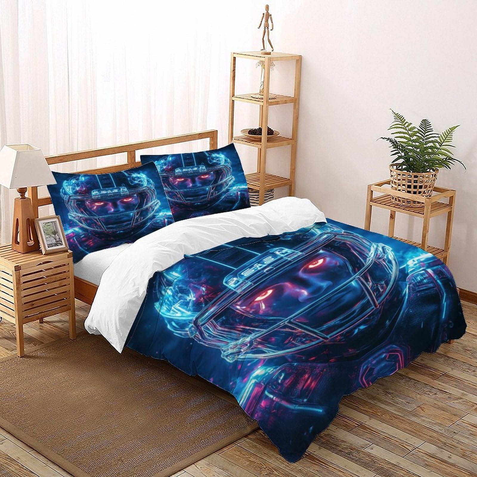 Parure de couette casque néon microfibre housse de lit sport 260x220cm