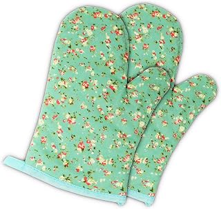 Set of Two Oven Mitts | Heat Resistant Cotton Kitchen Pot Holder Gloves for Cooking,Barbecue,Baking,Grilling (Christmas Petite Flowers)