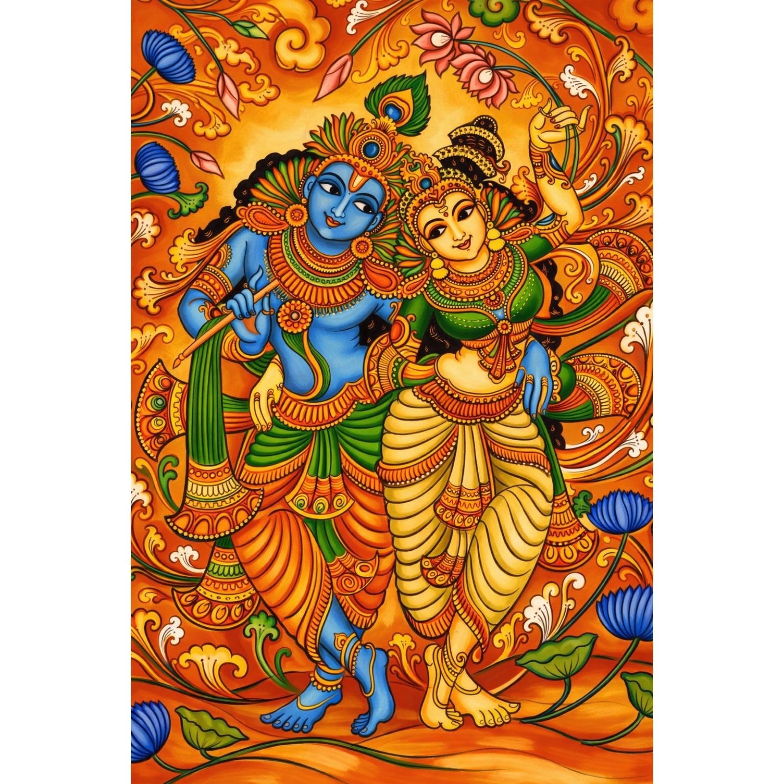 Veeniva Radha Krishna Mural Pre-Marked Canvas Painting Kit, Acrylic Colors with Brushes,Art Set for Kids 6+, Complete DIY Set with Reference Image-image-6