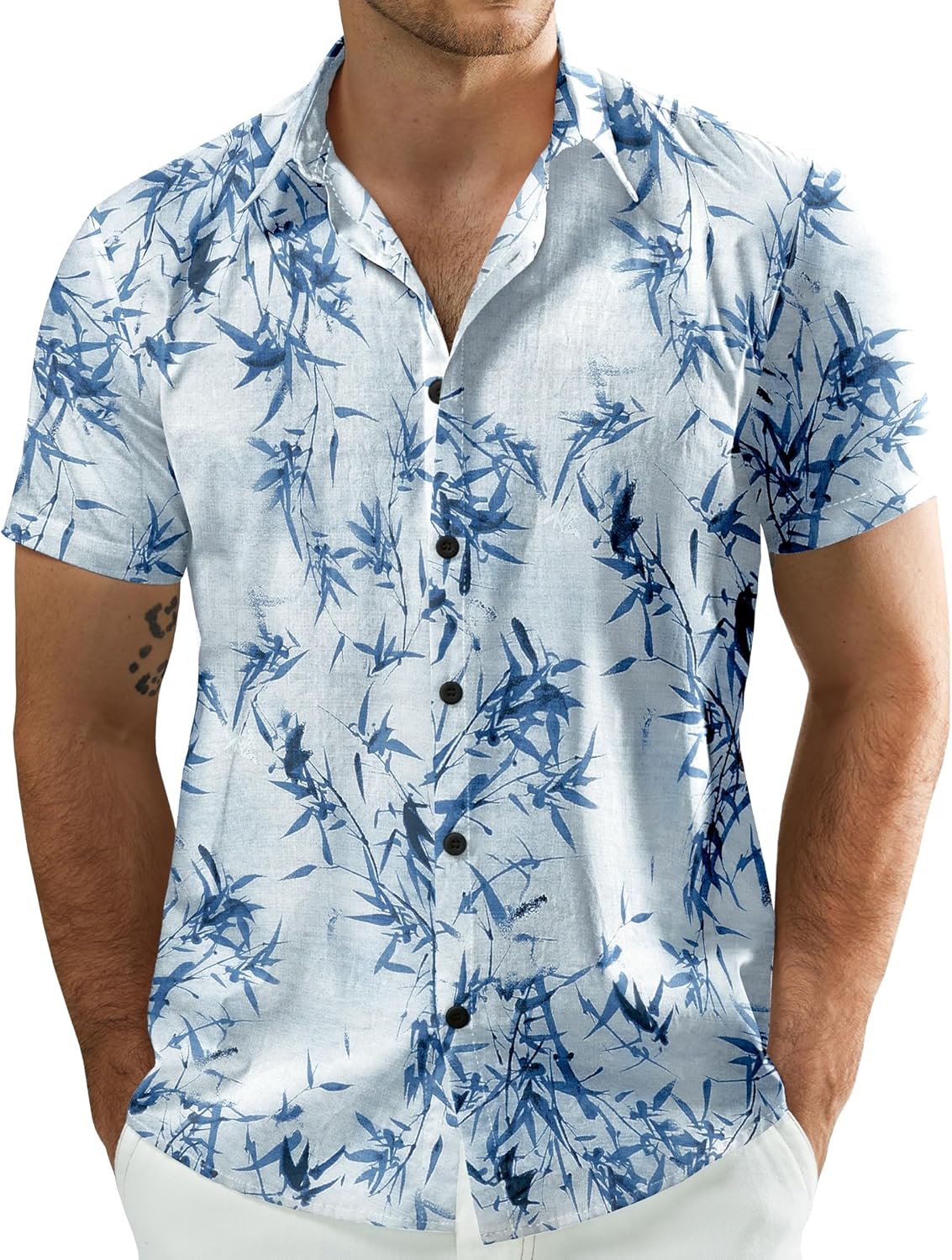 JOGAL Men's Flower Casual Button Down Short Sleeve Hawaiian Shirt