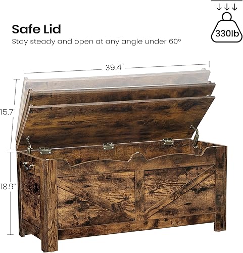 Miniatura 2 de Baúl de almacenamiento de 39.4 pulgadas, baúl de almacenamiento extragrande con 2 bisagras, banco de caja de madera, baúl organizador elevador,